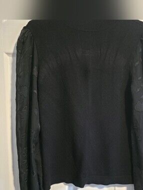 4/$67 Deal! Mexx Black Women's Sweater with Sheer Embroidered Sleeves